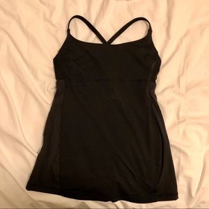 Black Lululemon open back athletic tank with mesh